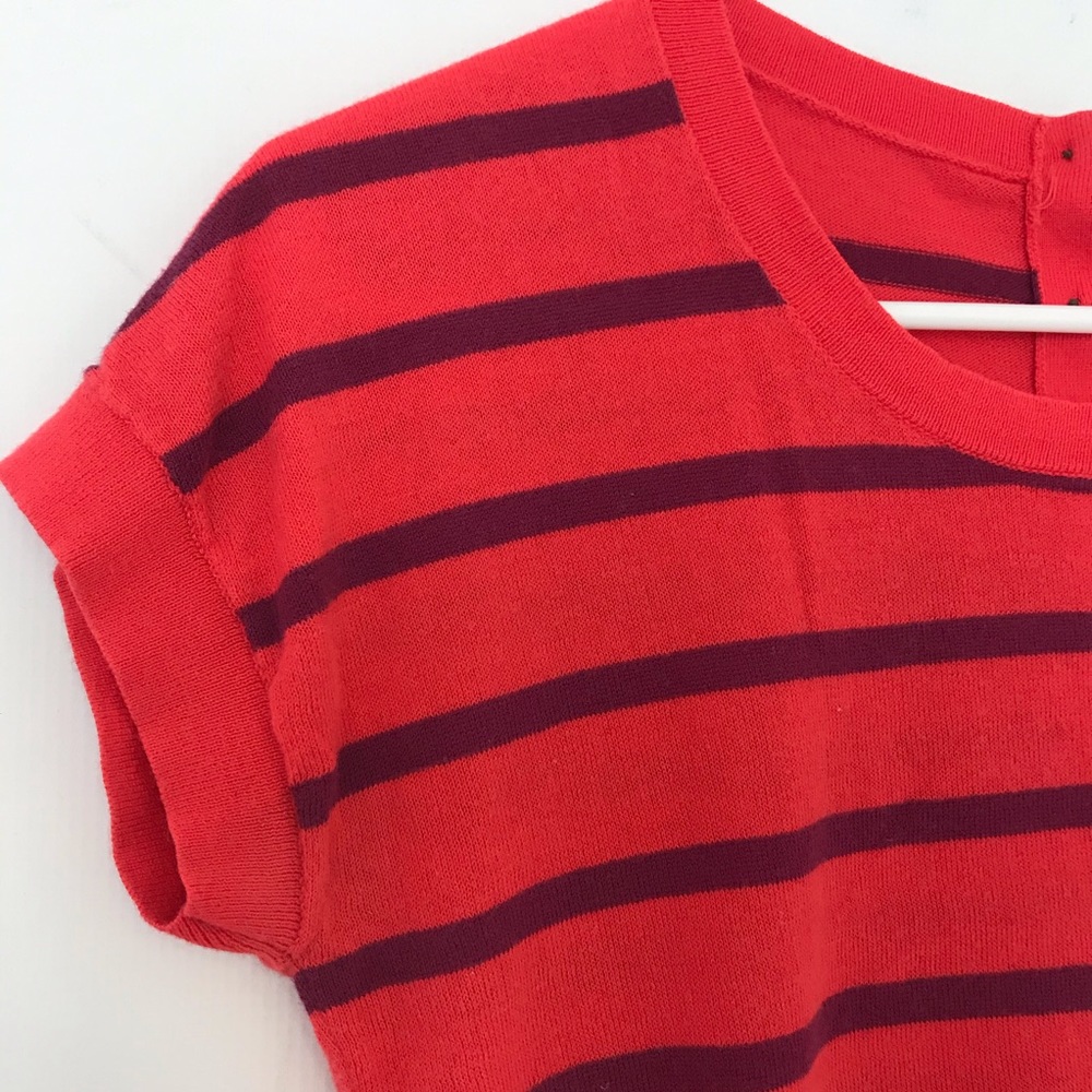 LOFT | Sweater Top Short Sleeve Button Back Stripe - Picture 4 of 6